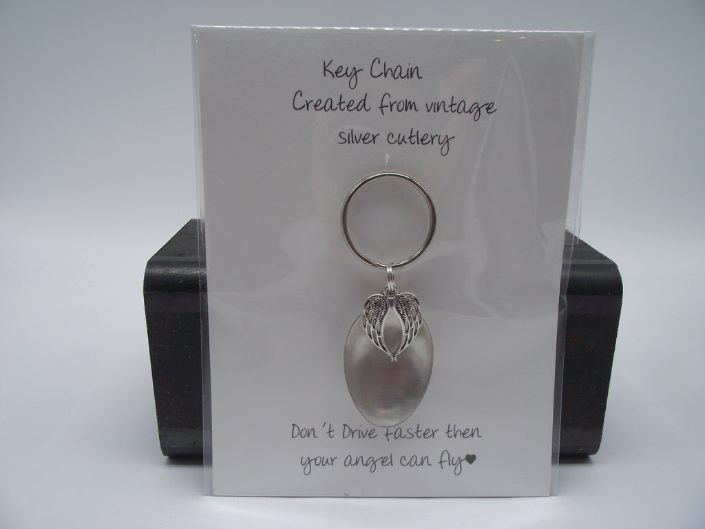 Keychain/ Zipper Pull-silver spoon with angel wings ( drive)