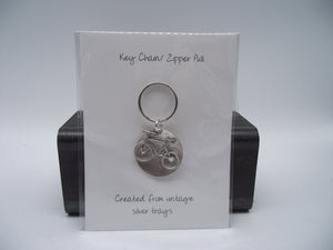 Keychain/ Zipper Pull-silver tray and bicycle charm