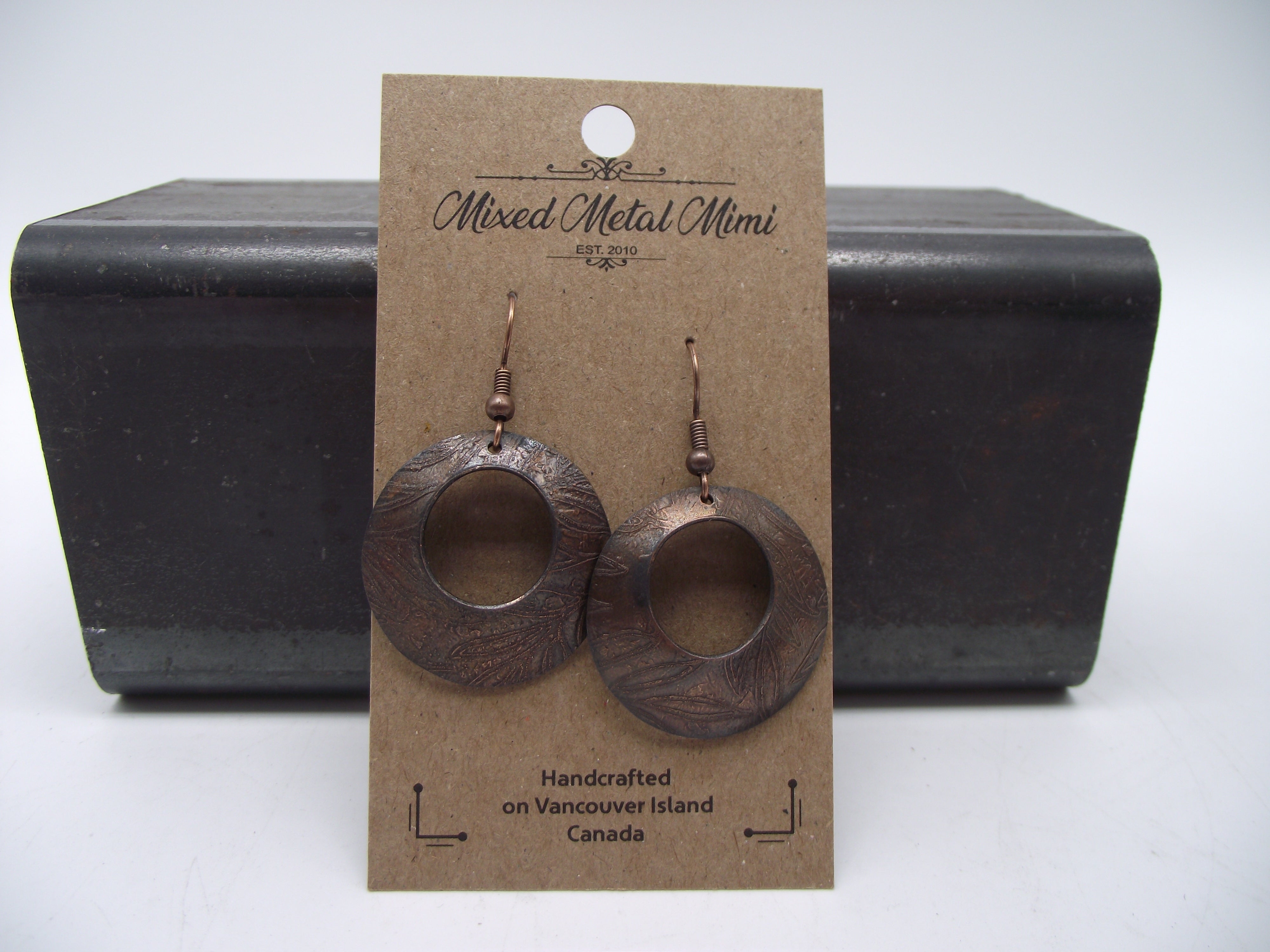 Copper etched earrings -03