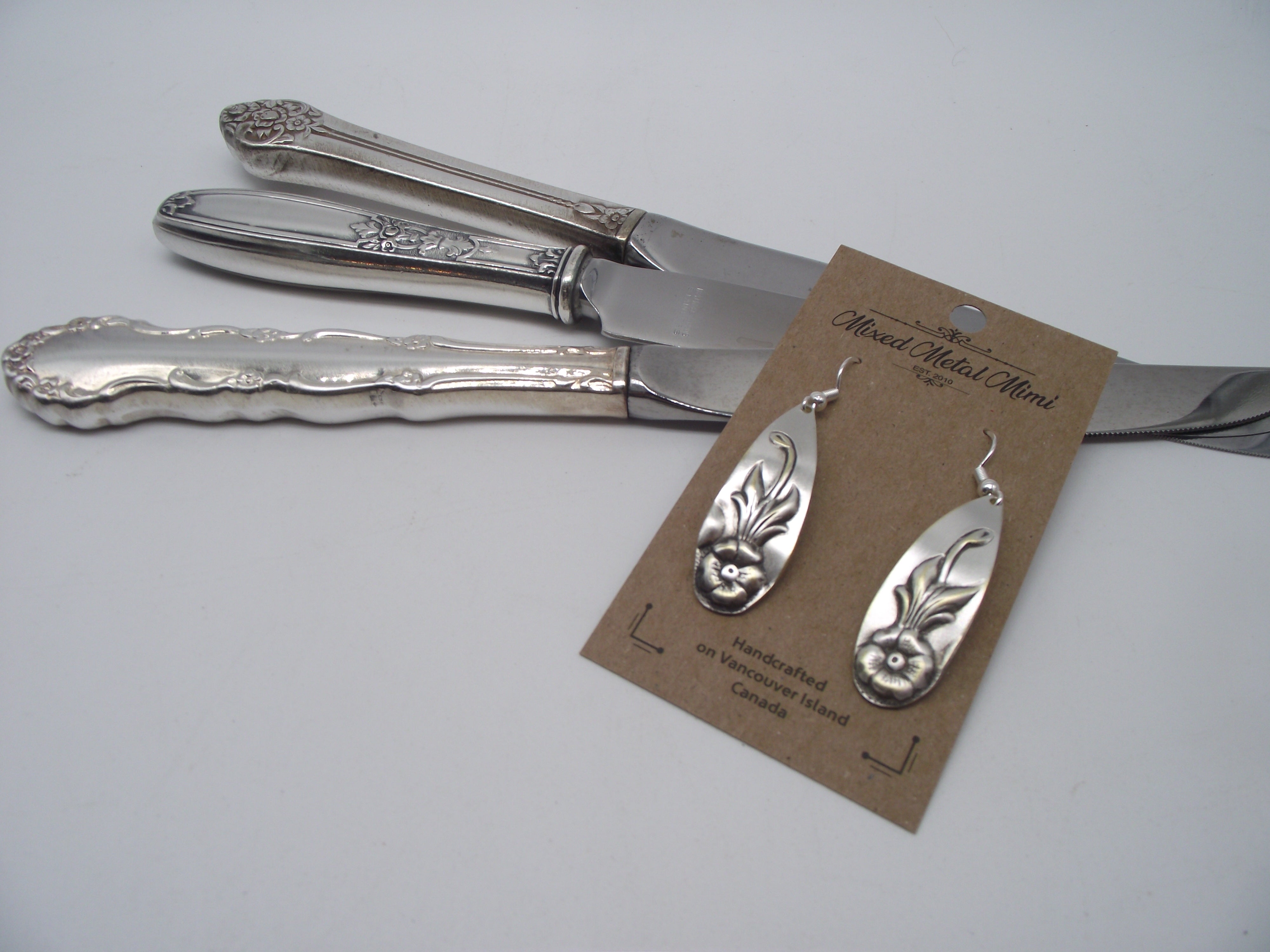 Knife-end silver earrings -07