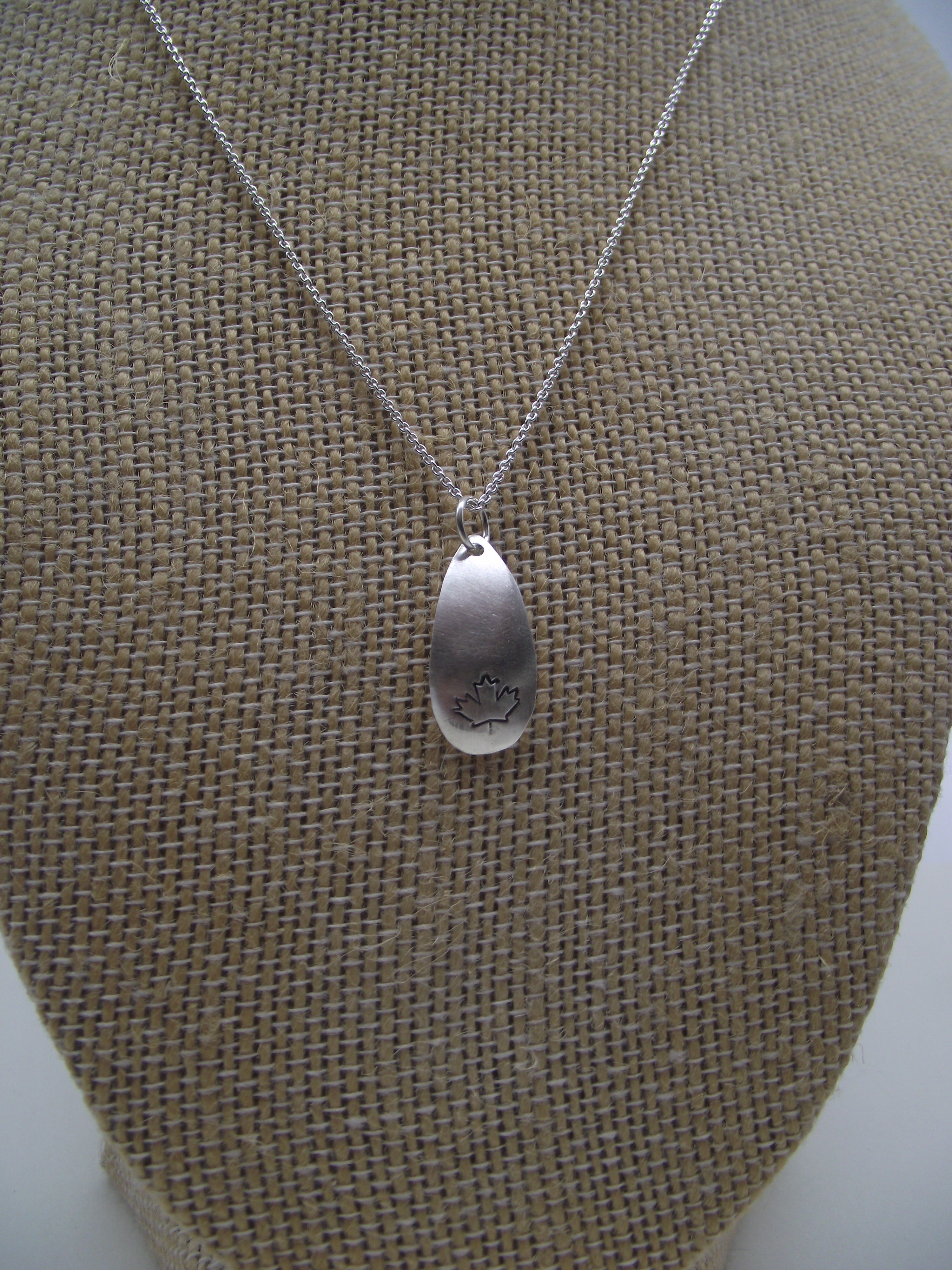 Sterling silver maple leaf necklace-teardrop