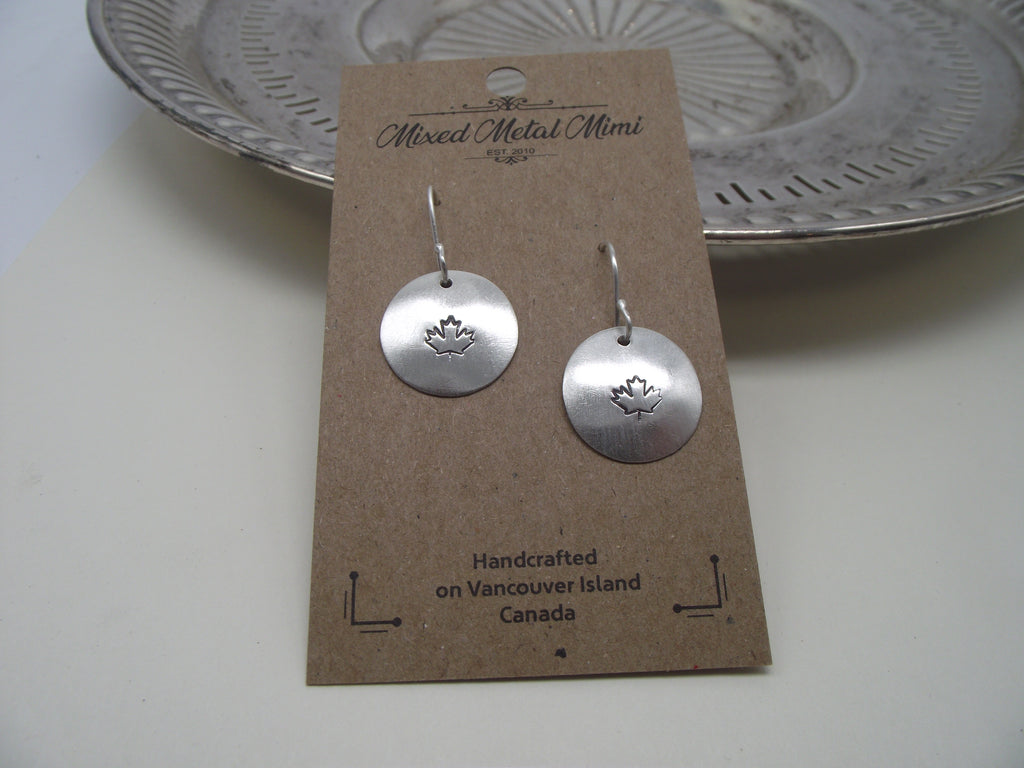 Sterling silver maple leaf earrings-round