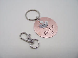 Copper Elbows Up Key Ring -round